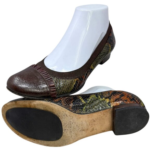 Anyi Lu Brown Snake Embossed Cap Toe Ballet Flats - Picture 10 of 11